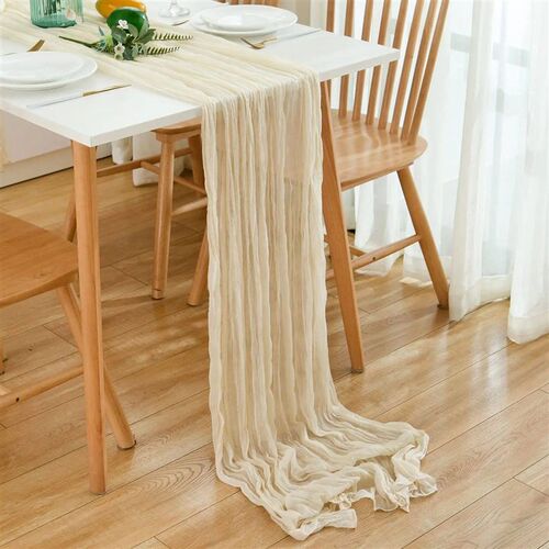 Wrinkle Gauze Table Runner Cheesecloth Semi-Sheer Table Sett