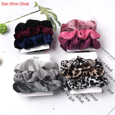 3/5/Pcs Silk Scrunchies Print Leopard Scrunchie Set Elastic