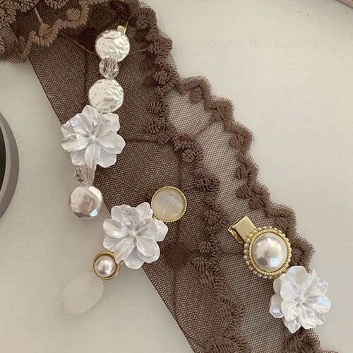 New hibiscus flower fairy pearl hairpin female bangs clip he