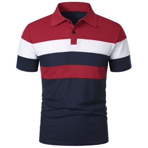 Mens Short Sleeve Chest 3 Striped Color Matching Fashion Me