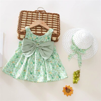 2pcs Baby Girls Casual Floral Graphic Print Sleeveless Bowkn