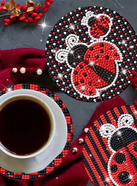 8pcs Diamond Painting Coaster DIY Cartoon Ladybug Animals Dr