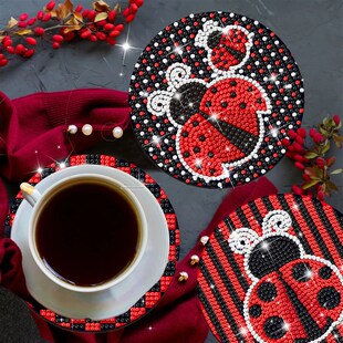 8pcs Diamond Painting Coaster DIY Cartoon Ladybug Animals Dr