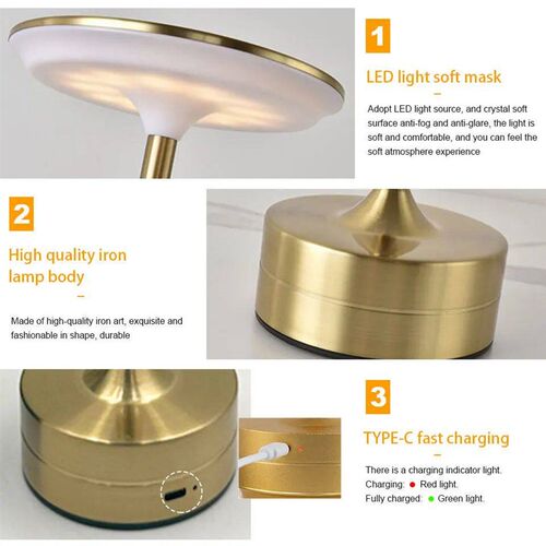 LED Table Lamp Touch Sensor Desktop Night Light Metal USB Re