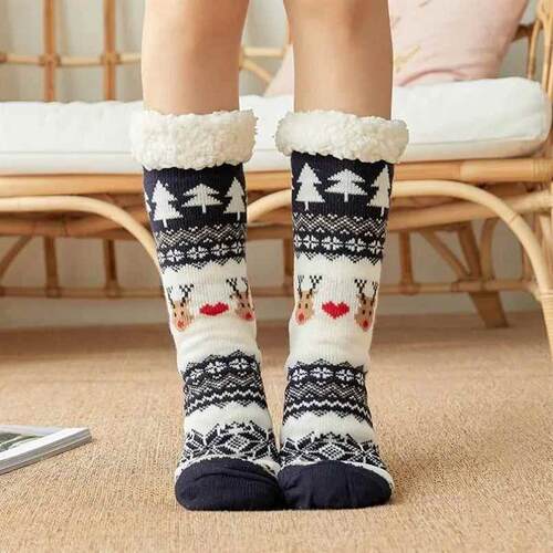 Winter Warm Socks Women penguin Plush Soft Female Non Grip F