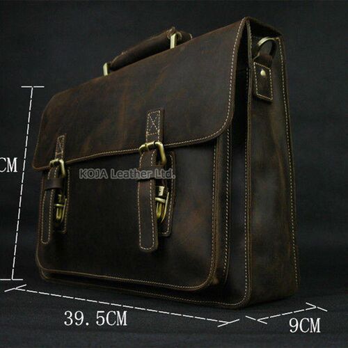 Vintage Crazy Horse Leather Men Briefcase Laptop Bag Work Bu