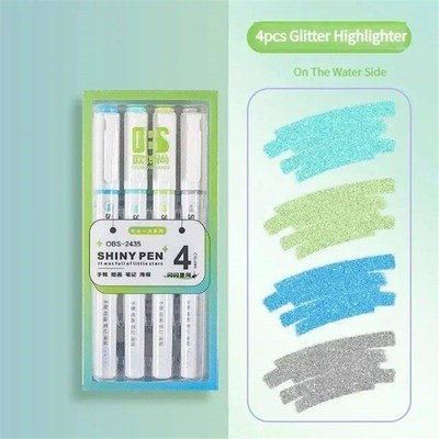 4 Colors/box Kawaii Glitter Highlighter Pen Pastel Fine Past