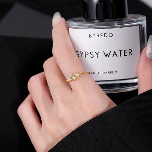 Olive Stone Chain Adjustable Soft Ring for Women Japanese De