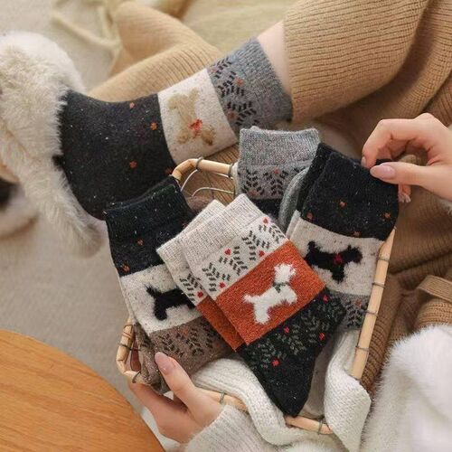 Japanese Style Autumn Winter Women Wool Socks Clay-colored C