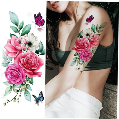 Womens Fashion Flower Temporary Tattoos Sticker Fake Rose