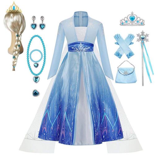 Elsa Costume for Girl Birthday Party Blue Long Sleeve Carniv