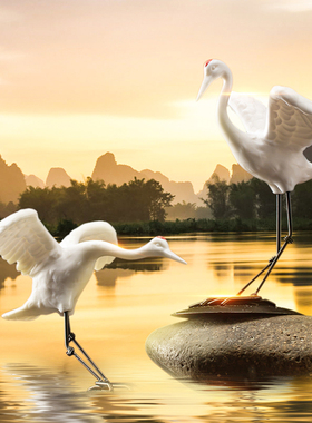 炼器创意陶瓷仙鹤摆件家居茶桌装饰品假山鱼缸造景微景观园艺配件