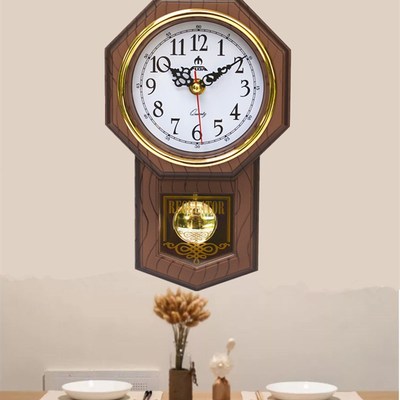 富达钟表 小号摇摆挂钟 仿木纹色 欧式 经典复古创意客厅房间挂钟