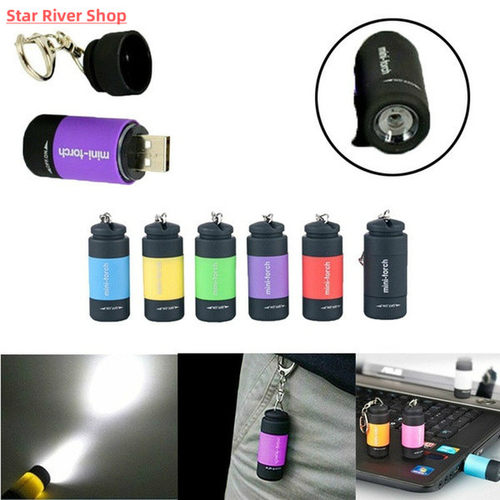 1PC Mini Keychain Pocket Torch USB Rechargeable LED Light Fl
