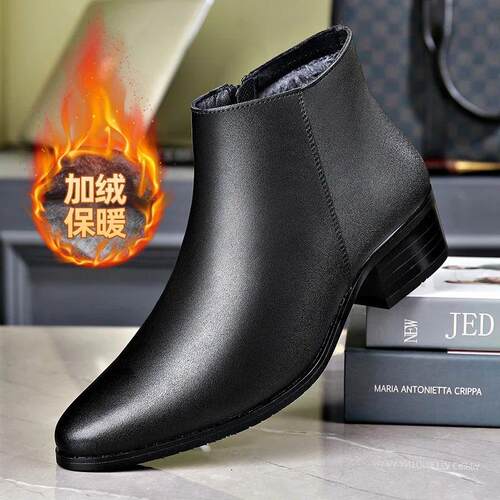 British Business Leather Boots for Men High Heels Pointed To