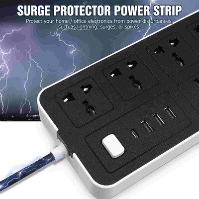 Flat Power Strip Extension Cable Multi Plug Outlet With USB