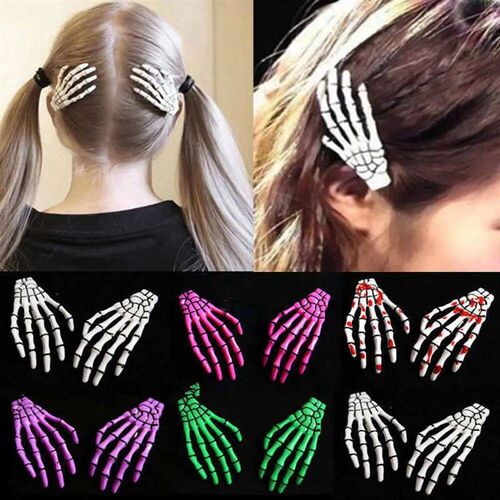 2PCS/SET Creative Design Skull Hand Bone Hairpin Gripper Gho