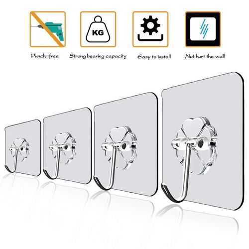 10Pcs Wall Hooks Bathroom Transparent  Waterproof Oilproof S