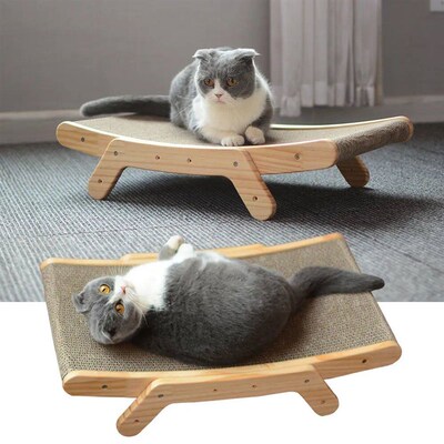 Wooden Cat Scratcher Scraper Detachable Lounge Bed 3 In 1 Sc