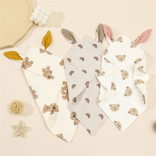 Newborn Baby Cotton Mulsin Comforter Carton Rabbit Ear Doubl