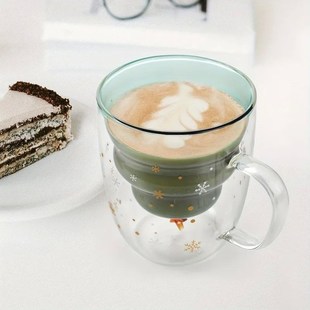 1pc, Christmas Tree Coffee Mug, Double Walled Glass Coffee C