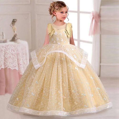 2023 New Lace Tulle Flower 3-12T Girls Dress Satin Embroide