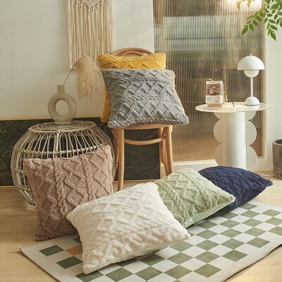 Winter Plush Geometric Sofa Cushion Cover Throw Pillow Case