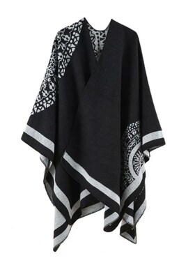 Poncho Coat Thickening Patchwork Imitated Cashmere Soft Touc