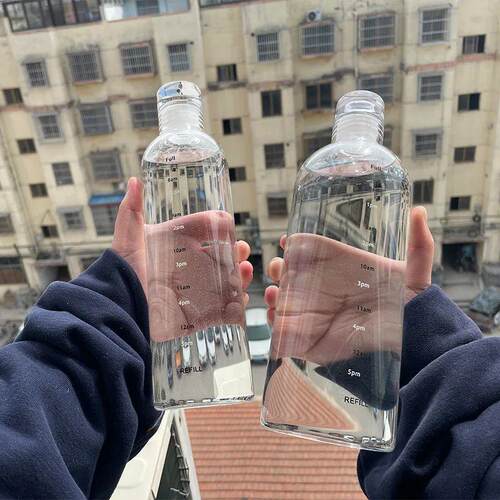 300-1000ml Glass Water Bottle Large Capacity with Time Marke