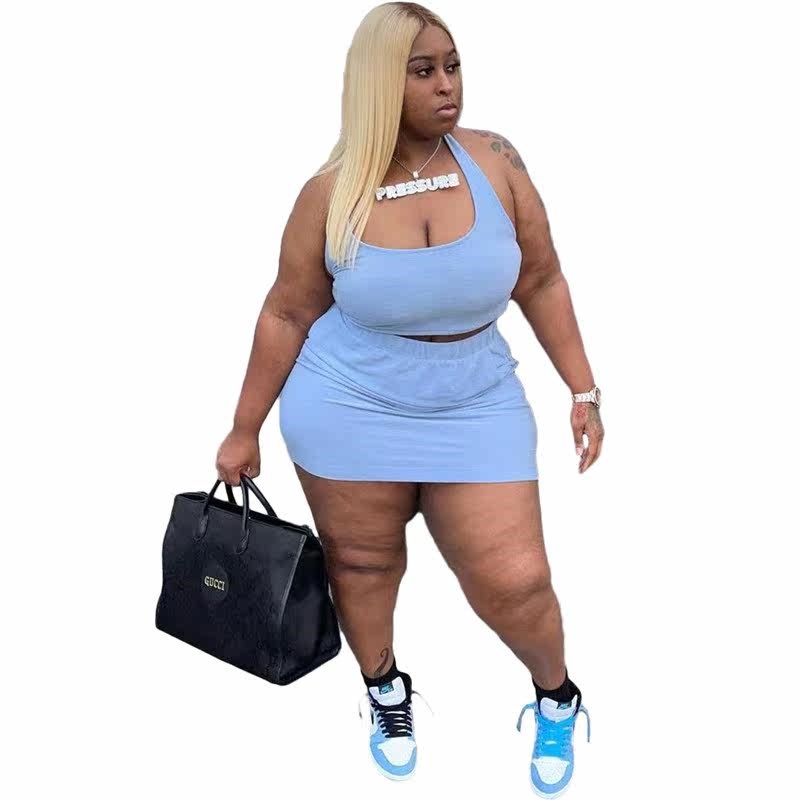 Plus Size Skirts Sets Casual Vest and Short Skirt Two Piece图片