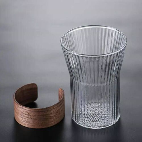 350ML Japanese Style Glass Coffee Mug Walnut Cup Sleeve Glas