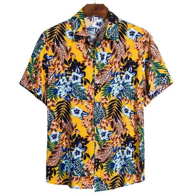 Mens Hawaiian Polyester Summer Short Sleeve Shirt Tropical