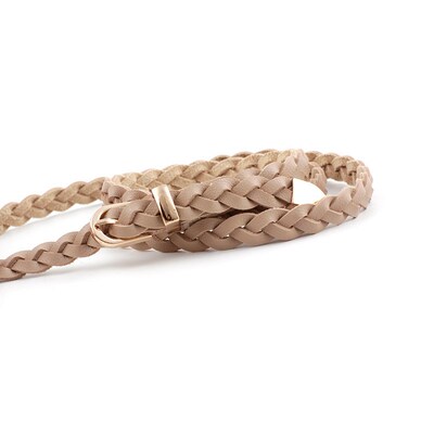 Womens Dress Thin Belt PU Leather Braided Belt Golden Pin B