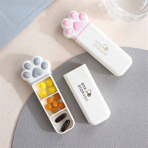 Mini Cat Claw Medicine Storage Box Portable Daily 3Grids