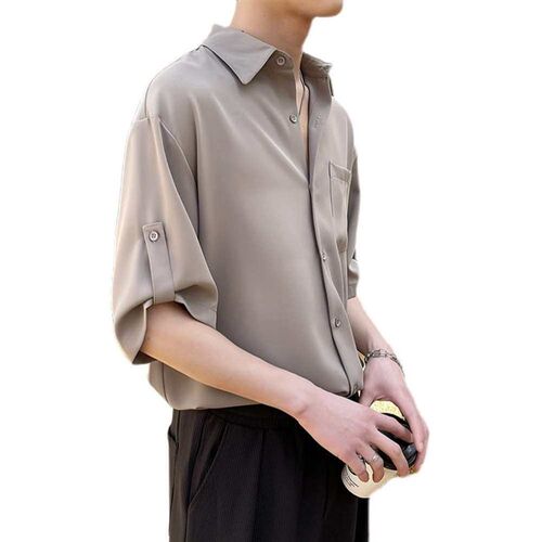 Shirt Mens Short-sleeved tendy Mens Loose Seven-sleeved Sh