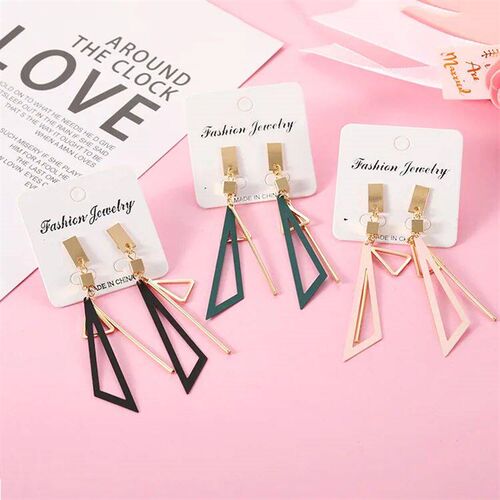 2023 Korean Long Statement Geometric Triangle Tassel Dangle