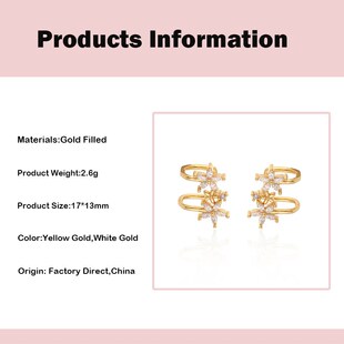 Flower Filled Gold Earclip Without Piercing Earcuff ISUEVA