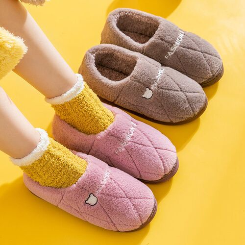 Simple Bag Heel Cotton Slippers For Women, Thick-soled Plush
