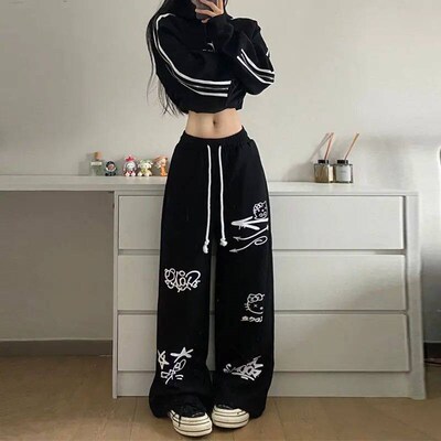 Retro sreetwear graffiti pants Hip hop baggy sweatpants vers