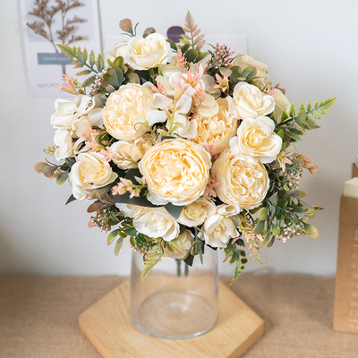 Silk Artificial Rose Flowers Cheap Autumn Decoration White W
