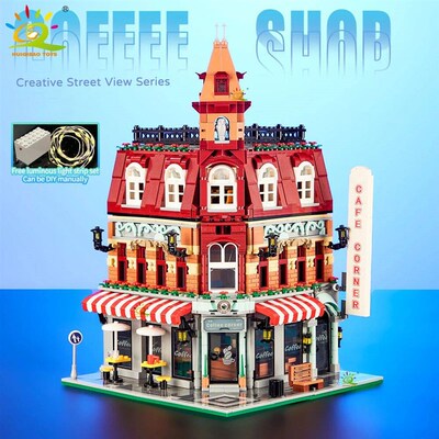 Toys MOC City Corner Coffee Shop Architecture Style Street V