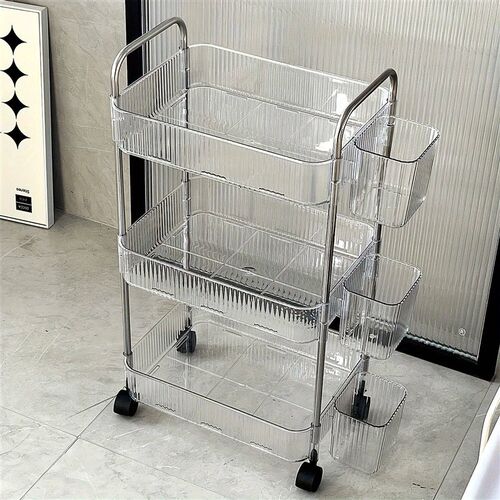 3Tier Clear Storage Cart with Wheels: Multifunctional Rollin