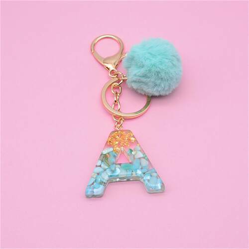 Fashion 26 Let Keyring Green Pompom Fur Ball Glue Keychain B