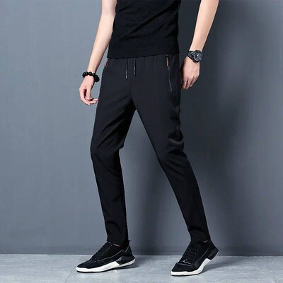 Mens Casual Pants Straight Slim Fit Elastic Waist Jogger Ko
