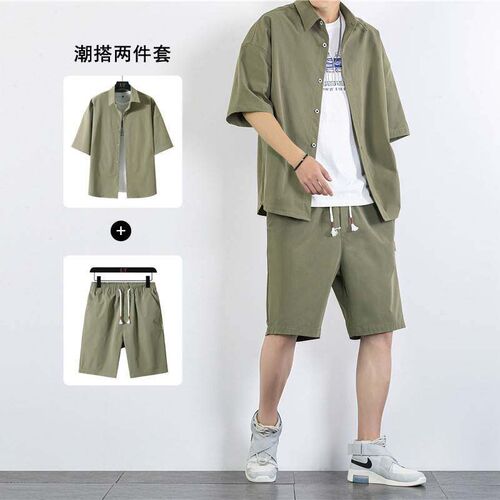 Suit mens new short-sleeved shirt shorts thin section fashi