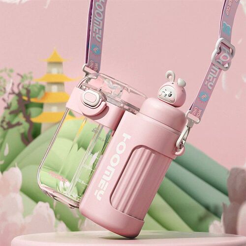 Kawaii Girls Flat Water Bottle 400ml+320ml Large Capacity Pl