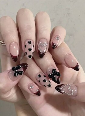 24pcs French Almond Press on Nails Leopard Print False Nails