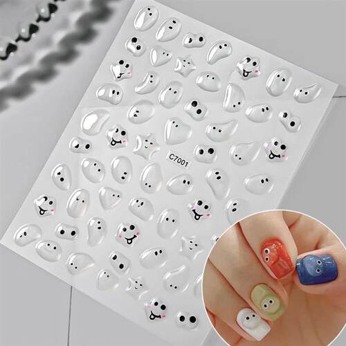 1Sheet Funny Expression Relief Nail Sticker Big Mouth Monste
