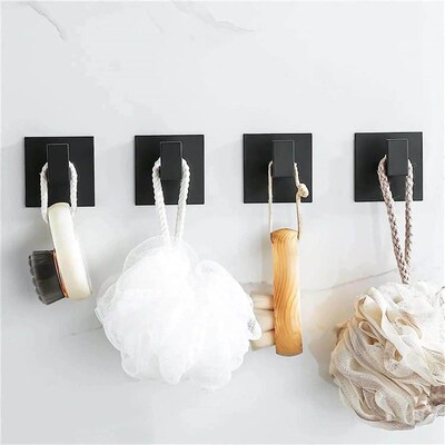 1/2Pcs Bathroom Adhesive Wall Black Robe Hooks Towel Hook Co
