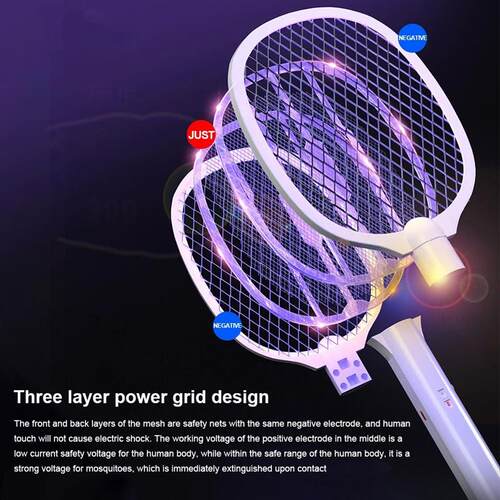 Handheld Electric Fly Swatter 3000V Bug Zapper Racket 2 in 1